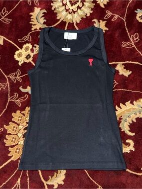 Ami Black Tank Top with Red Heart A Patch
